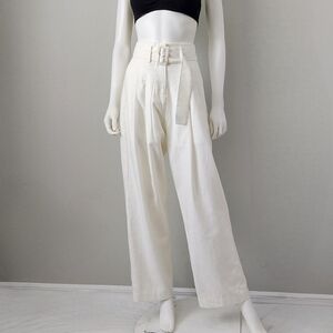 Gentle Herd Super-High Waisted Linen Blend Pants, Cream / Off-White, Size Small